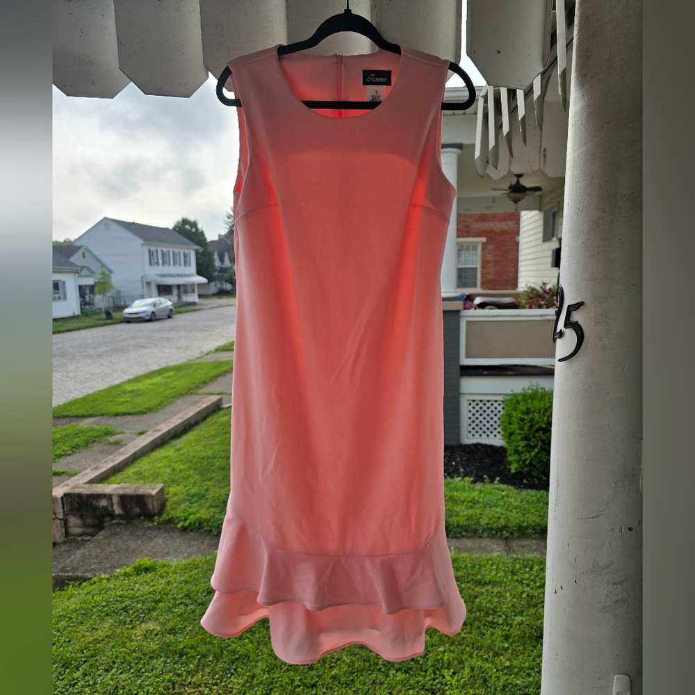 Vtg 1980's Jemma Coral Pink Ruffled Hem Dress Sleeveless Size 10 Made In The USA